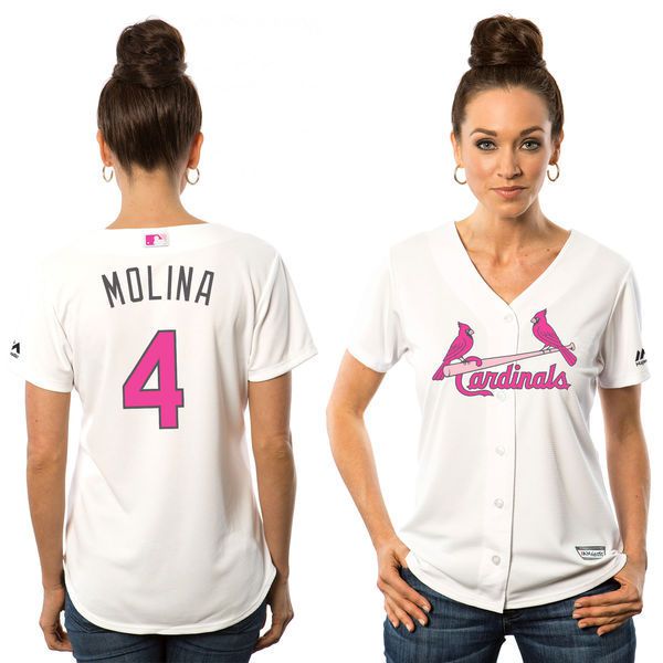 Women 2017 MLB St.Louis Cardinals #4 Yadier Molina White Mothers Day Jerseys